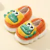 Zapatillas de Algodón Felices Mary Baby para Niños Dibujos Animados de Dinosaurios Zapatos Peludos de Interior Talón con Bolsa de Terciopelo Adicional Zapatos de Algodón para Niños