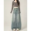 Jeans Americano Retrô de Perna Larga Feminino 2026 Verão Novo Cintura Alta Emagrecedor Solto Plus Size Caimento Fluido Calça Comprida