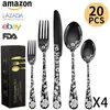 Popular Set de 20/30/40/60 Piezas de Amazon con Patrón Hotelero Doméstico Acero Inoxidable Vajilla Cuchillo para Steak, Tenedor y Cuchara