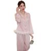 Pijama de Seda de Hielo para Mujer Primavera y Otoño Nuevo Traje de Manga Larga con Borde de Loto Lujo Ligero Elegante Traje de Ropa para el Hogar de Alta Gama