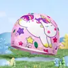 Touca de natação infantil de tecido com desenho animado, touca de tecido unissex para meninos e meninas, confortável, não irrita, touca de natação de tecido infantil, atacado