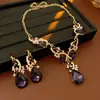 Set de Pendientes y Collar de Flor Incrustada de Diamantes, Estilo de Moda Retro Europeo y Americano, Cadena para la Clavícula, Joyería de Lujo Ligero y de Alta Gama al por Mayor