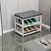 Gabinete Sencillo de Múltiples Niveles para Guardar Zapatos para la Entrada del Hogar, con Asiento, Cojín Suave de Hierro Forjado, Banco Multifuncional para Zapatos