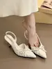 ¡Lila Niebla Púrpura! Elegantes sandalias de punta con fruncido en la espalda para mujer, primavera 2025, zapatos de tacón alto delicados