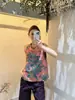 Roupas femininas originais estilo chinês, com bordados e pedrarias tradicionais, um colete retrô sem mangas e um top de alta qualidade