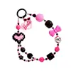 Cadena para Teléfono Móvil Rosa con Perlas Estilo Mixto Cadena de Gama Alta Ins Lazo Colgante de Pedrería Llavero de Cristal