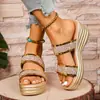 Sandalias de Tacón Alto con Tira en Y y Suelas Gruesas, Comercio Exterior Tacón de Cuña 0H, Nuevas Sandalias de Moda para Mujer Talla Grande, Transfronterizo, Talla 13, Piel Sintética Dorada