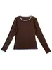 Material de Lã Cashmere Tencel É Macio e Ceroso, Amigo da Pele Gola Redonda Falso Duas Peças Aparência Emagrecedora Camiseta Base Camiseta G091711