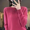 Suéter de tricô, pulôver de inverno feminino de alta qualidade, novo estilo, camada base de fleece Andy, peça de vestuário feminina de primeira linha com enfeites de strass, gola redonda transfronteiriça