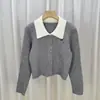 Novo Gola Polo de Inverno Cor Contrastante Estilo Preppy Tricô Curto de Manga Longa I Veludo Ártico Tricô Bordado Retrô