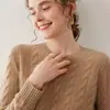 Baicai Rong Outono Inverno Novo Suéter Feminino de Caxemira Trançado Gola Redonda Pulôver Solto Casual Tricô Camada Base Suéter