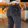 Calças Casuais Masculinas Slim Fit Perna Reta 2026 Primavera e Outono Versátil para Negócios Forradas com Lã Grossa Veludo Cotelê Longas Pretas