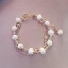 Celebridad de Internet Super Inmortal Mori Pulsera Falsa de Dos Piezas Cadena Metálica para Mujer Perla Cristal de Fresa Pulsera Hecha a Mano con Perlas Pulsera para Novia Estudiante