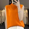 Camisole de lã tricotada de alta costura, gola semimédia, camisa base de verão soltinha para mulheres