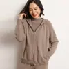 Cárdigan de punto nuevo, grueso, de cachemira, casual para mujer, con capucha, color liso simple, doble cremallera, a la moda, rejuvenecedor