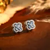 Aretes y Collar de Trébol de Cuatro Hojas Giratorio de Circonita Azul, Cadena de Cuello de Alta Gama y Elegante Estilo Chanel, Cadena para Clavícula Exquisita y Versátil