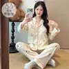 Pijama para mujer talla grande para primavera y otoño, con copas en el pecho, diseño lindo de nube de dibujos animados, algodón, manga larga, corte holgado, conjunto de ropa de casa talla grande