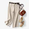 Pantalones Casuales de Pierna Recta Cropped de Cintura Alta Versátiles y Frescos de Tencel + Lino con Cinturón para Mujer, Estilo Francés de Alto Nivel, Temperamento, para Viajar