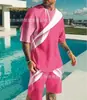 Aliexpress Europeo y Americano Tendencia Masculina Casual Estilo Playa Camiseta con Estampado 3D Texturizado Traje de Shorts Venta al por Mayor Personalización