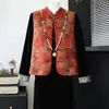 Roupa de outono para mãe em novo estilo chinês, conjunto de veludo dourado, colete com botões de nó chinês tradicional, blusa para mulheres de meia-idade e idosas