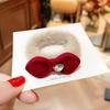 Anillo de pelo de felpa para otoño e invierno, versión coreana, banda para el pelo de oso de amor con flocado rojo, accesorios para el cabello de mujer