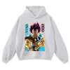 Sudadera con capucha con estampado de anime de dibujos animados, estilo lavado vintage y desgastado, corte extragrande, sudadera de cuello redondo de anime de moda