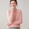 Suéter de Lã Tricotado Novo Estilo Simples Gola Meia-Alta Outono e Inverno Feminino Pulôver Slim-Fit Camada Base Quente Suéter Feminino Grosso