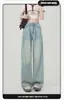 Jeans Vintage Cinza Cimento de Perna Larga Feminino Outono e Inverno Emagrecedor Solto Cintura Alta Tamanho Plus Calças Retas até o Chão com Forro de Lã