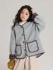 Pudding Haru Tops para Niños 2025 Otoño e Invierno Chaqueta Simple de Cachemira de Cuello Redondo para Niñas Diseño de Empalme a Cuadros