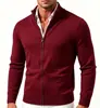 Comércio exterior transfronteiriço suéter cardigã de malha de cor sólida masculino europeu e americano com zíper, camisa básica de cor sólida para negócios, suéter com gola alta