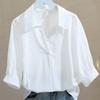 2026 Nueva Camisa Blanca de Manga Corta a la Moda Estilo Francés Chic Holgada con Mangas de Linterna para Mujer