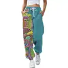 Pantalones jogger casuales de otoño 2024 transfronterizos europeos y americanos con estampado, corte ajustado, cintura alta, cordón y diseño de retazos