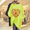 Ropa de mujer de talla grande de algodón estampado de color puro 2023 Verano reductora de edad holgada manga corta top estampado camiseta