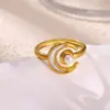 Anel Cruzado Europeu e Americano com Zircônia Microincrustada Coração Borboleta Banhado a Ouro 18K Aço Inoxidável Aberto Ajustável para Acessórios Femininos