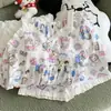 Conjunto de pijama de camisola kt, nuevo estilo de verano con copas en el pecho, se puede usar afuera, corte holgado, ropa de casa fina de algodón nube para niñas