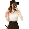 Camiseta básica de renda branca Roupa íntima feminina outono 2024 nova linda estilo ocidental camisa que rejuvenesce top fino de manga longa
