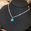 Planeta Azul~Pingente de Resina Turquesa Colar de Pérolas de Água Doce, Corrente de Clavícula Nicho de Luxo Leve, Joias de Alta Qualidade
