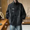 Nova jaqueta de couro estilo retro americano com gola alta e tie-dye para homens, peça de outer wear de alta qualidade com fivela de avião jaqueta bomber