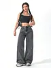 Calça Jeans Jeans Casual Tendência para Mulheres, Nova, de Cintura Alta, Emagrecedora, Solta, Comprimento no Tornozelo, Perna Larga, Corte Reto, Multicor, Europeia e Americana, Transfronteiriça