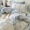 Conjunto de Roupa de Cama de Algodão Lavado Listrado Estilo Japonês Quatro Peças Lençol Capa de Edredom Capa de Edredom para Dormitório de Estudante Conjunto de Três Peças Estilo Nórdico