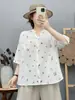 Roupas de Verão 2026 Estilo Mori Girl Japonês Gola V Estampado Gaze Dupla Camada Cardigã Feminino Solto Camisa de Manga Curta Top