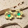 Pendientes de Acero de Titanio para Mujer con Flor de Turquesa, Pendientes de Moda con Oro Real Horneado, Joyería al por Mayor