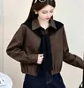 Camisa feminina de manga longa estilo xale, estilo faculdade coreana, para o início do outono, elegante e que afina a silhueta, versátil, com gola de lapela