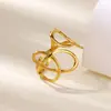 Aliexpress Popular Anel Aberto com Recorte de Linha Cruzada Estilo Ins Aço Inoxidável Banhado a Ouro 18K Anel Atacado