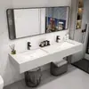 Mueble de baño con lavabo doble para baño público, combinación de mueble y lavabo, lavabo de mármol