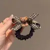 Elástico de cabelo de ursinho de pelúcia com laço xadrez estilo coreano, elástico fofo para rabo de cavalo e coques