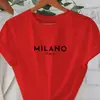Camiseta Estampada con Letras de Milán, Top Casual de Cuello Redondo y Manga Corta, Adecuada para Usar en Primavera y Verano, Ropa para Mujer