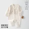 Ropa de bebé de algodón Clase A para otoño, ropa de paseo para bebé, mameluco de manga larga para recién nacido de imitación dos piezas, cómodo mono de forro polar