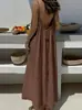 Vestido Largo de Color Sólido Fruncido de Seda Hielo Amazon 2026 con Espalda Descubierta y Volantes Vestido de Playa para Vacaciones Vestido Holgado para Casa