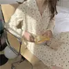 Pijama Novo de Primavera e Outono Feminino Calça de Manga Longa Cardigã Estilo Coreano Doce Fresco Estudante Roupas de Casa Duplo Terno Longo
